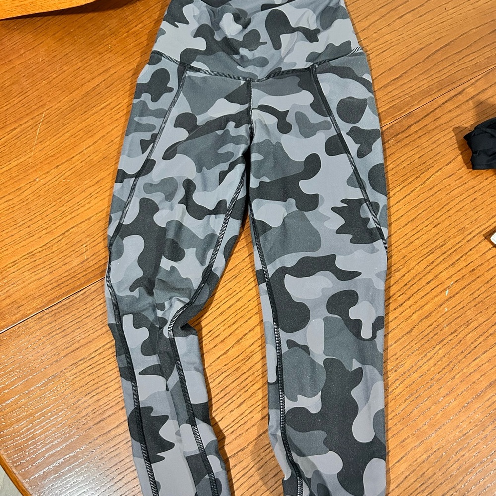 Reebok Gray and Black Camouflage Kids Leggings